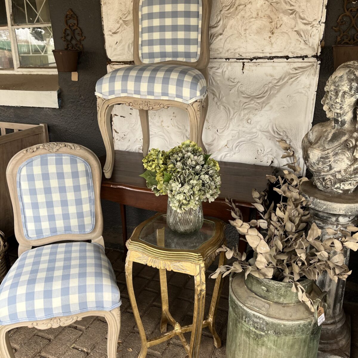 Pair of Light Blue Buffalo Check Chairs