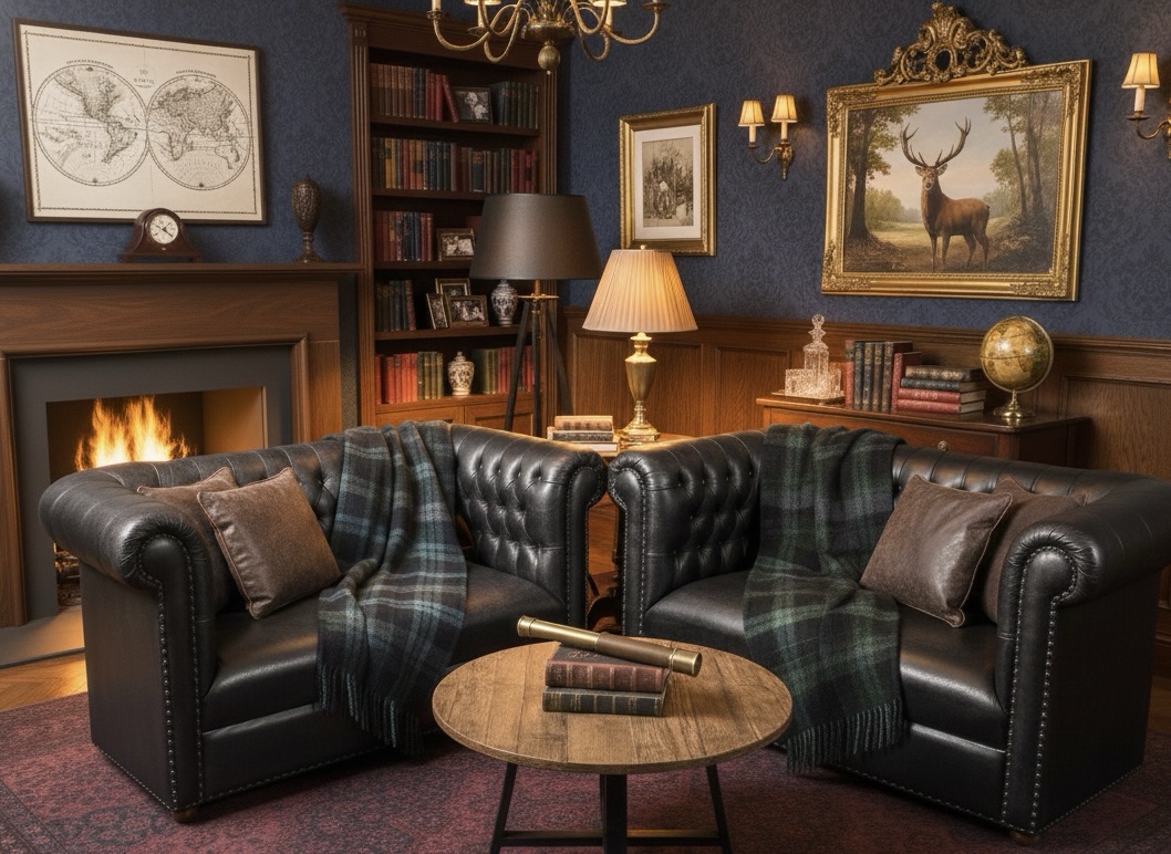 Black leather Chesterfield couch